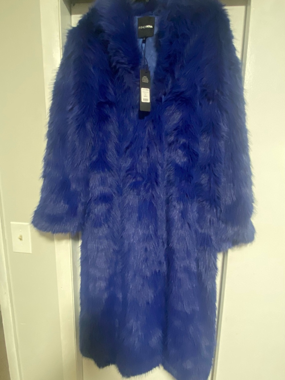 Fashion Nova Royal Blue Faux Fur Long Coat